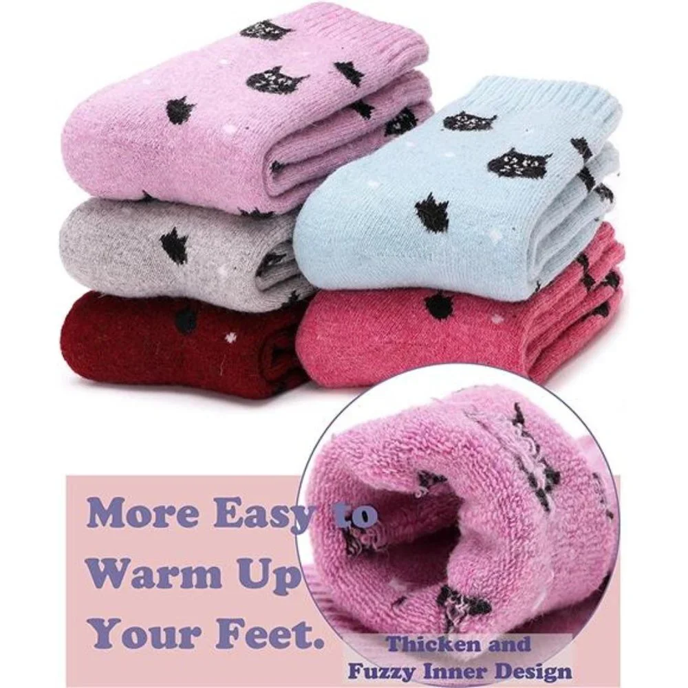 5 Pack Women's Wool Socks Thick Thermal Cozy Cabin Crew Socks